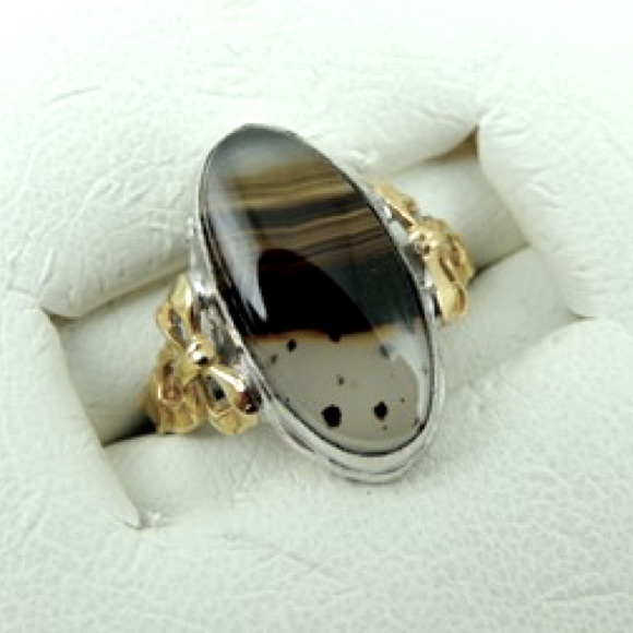 Montana Moss Agate Silver 10KGF Ring 4.75 - Picture 1 of 6